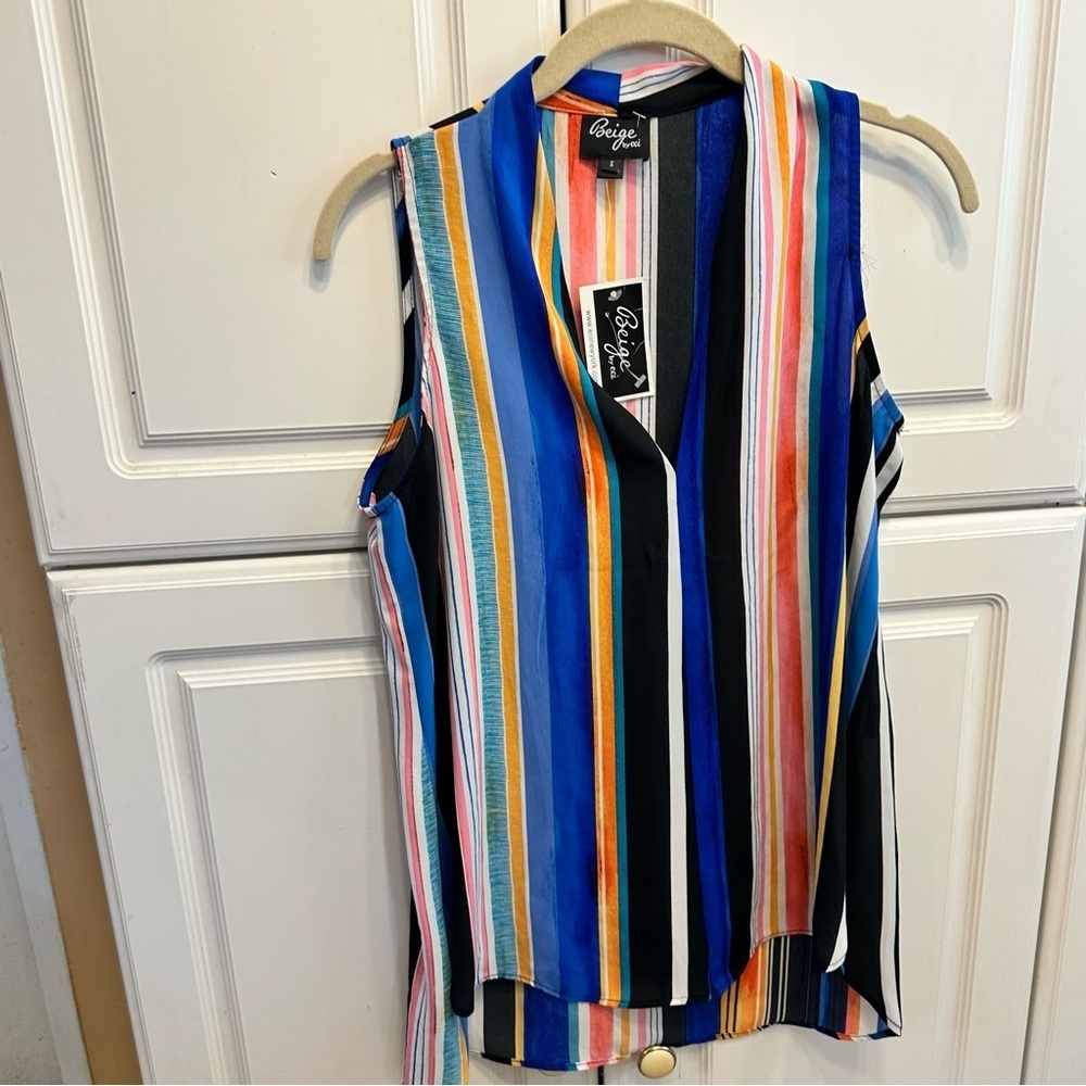 Beige by eci Multicolor Vertical Stripe Sleeveless Top